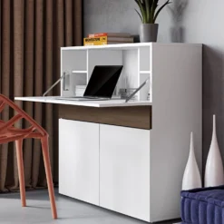 C.PRO PAR CAMIF Bureau secrétaire bois 1 tiroir 3 portes Tim