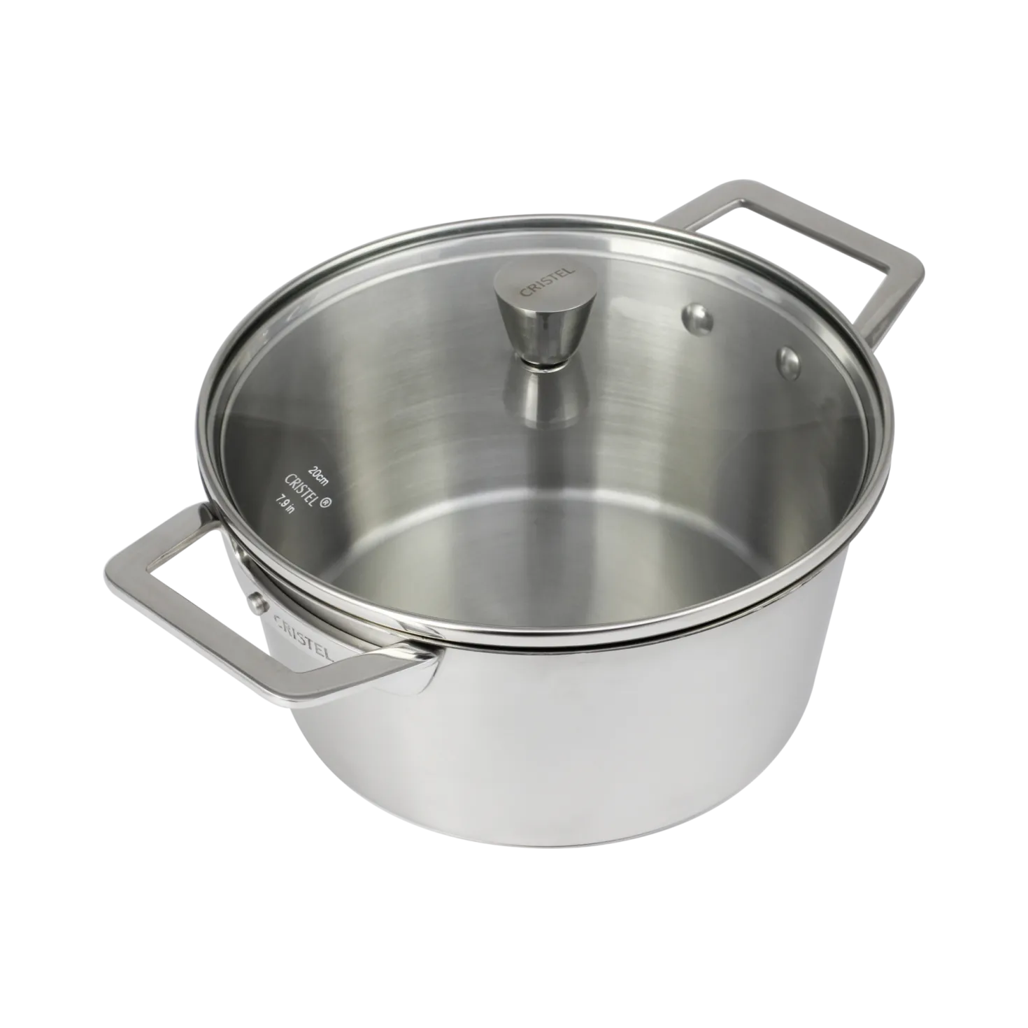 CRISTEL Faitout inox brossé avec couvercle en verre