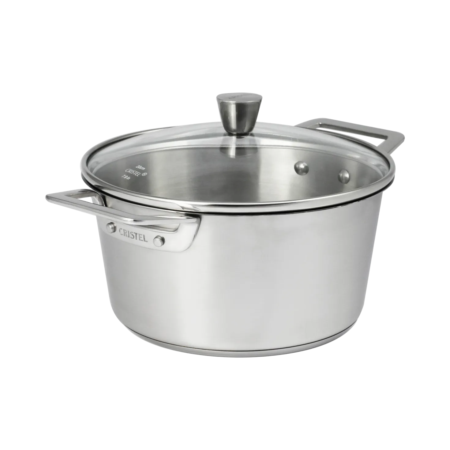 CRISTEL Faitout inox brossé avec couvercle en verre