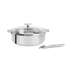 CRISTEL Set Sauteuse inox 24 cm MUTINE amovible + 1 couvercle verre PLATINE + 1 Poignée inox ZENITH 2