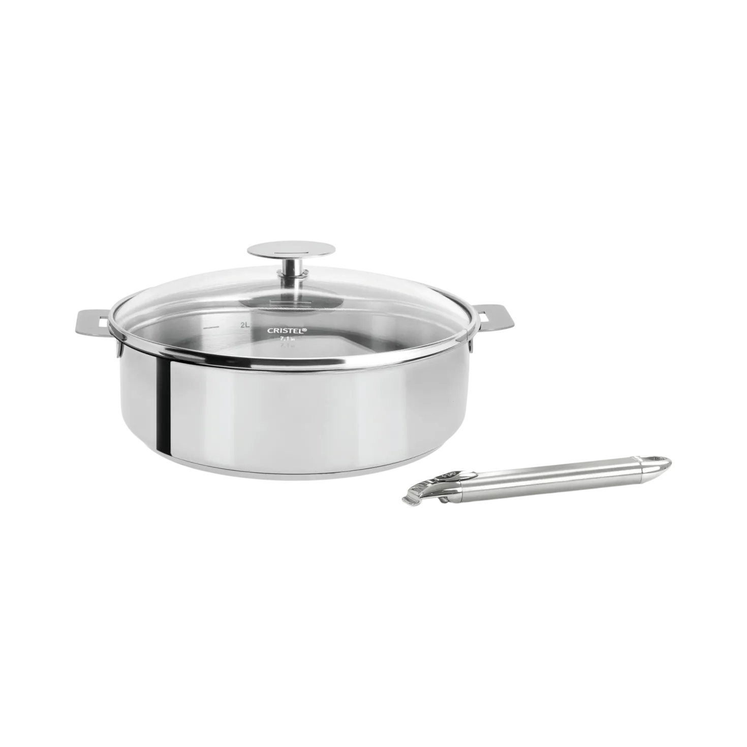 CRISTEL Set Sauteuse inox 24 cm MUTINE amovible + 1 couvercle verre PLATINE + 1 Poignée inox ZENITH 2