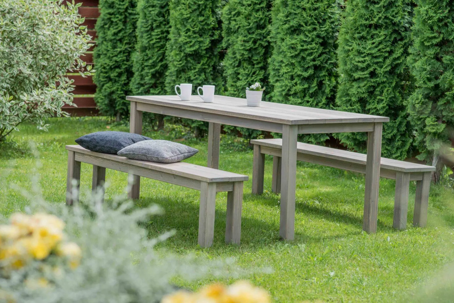 EKJU Table 178 x 78 cm avec Deux Bancs en Bois Eléonore