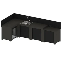 ENO Cuisine 4 modules avec évier et réfrigérateur Comfort Gris Cargo