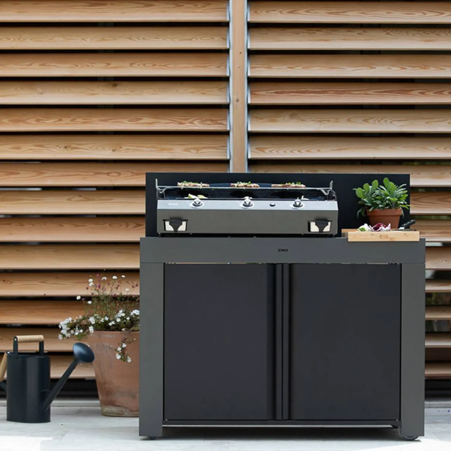 ENO Meuble de Cuisine pour Plancha 120 x 60 cm Félix en Acier Gris et Noir