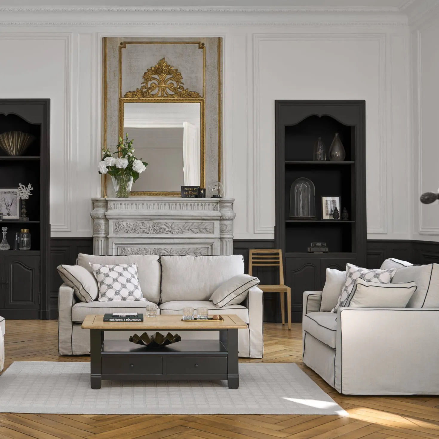 Fauteuil coton/lin déhoussable Margot