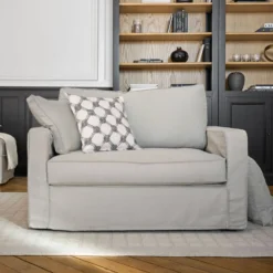 Fauteuil XL coton/lin déhoussable Margot