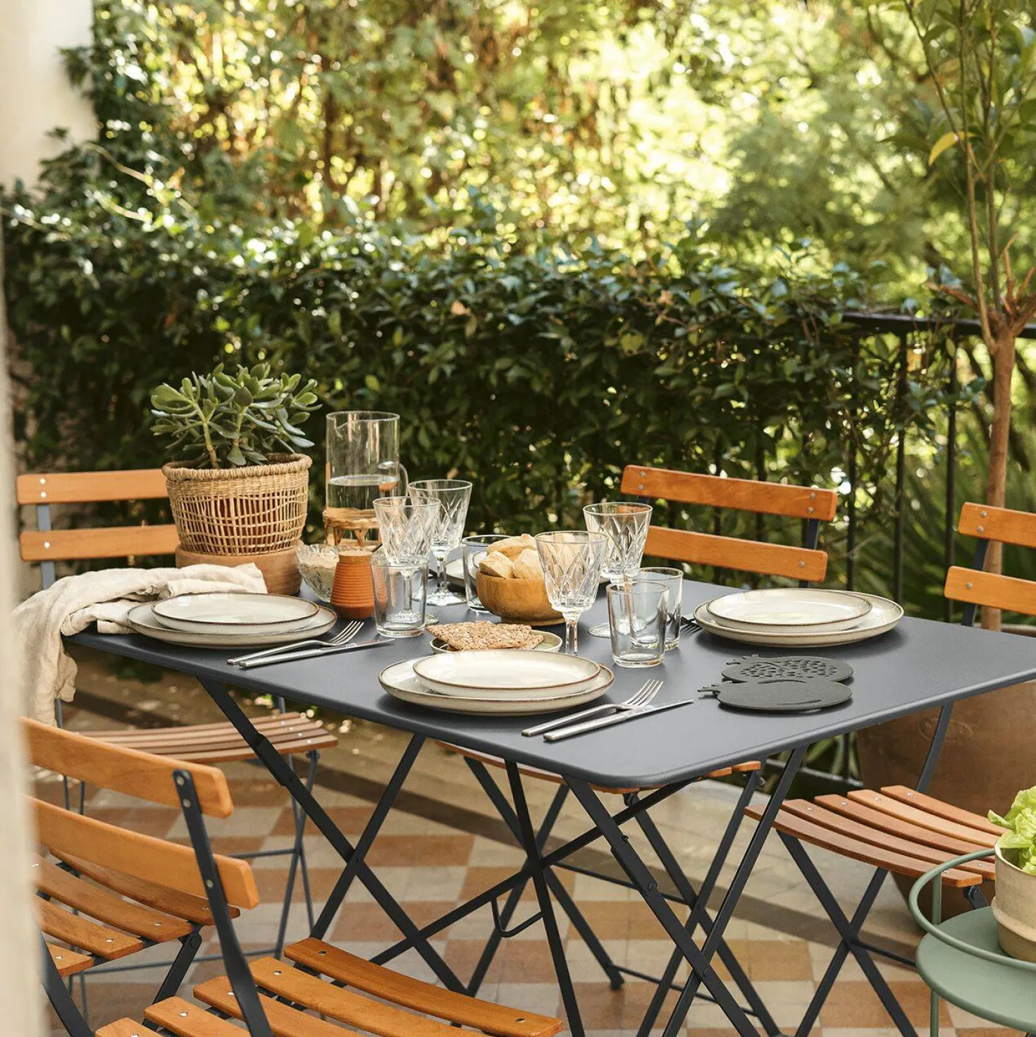 FERMOB Lot de 2 Chaises Pliantes Bistro Naturel en Acier et en Bois