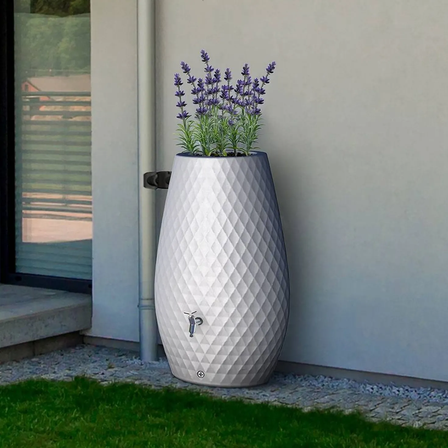GARANTIA Récupérateur d'eau Triagon avec bac à fleurs et accessoires 230L, Triagon