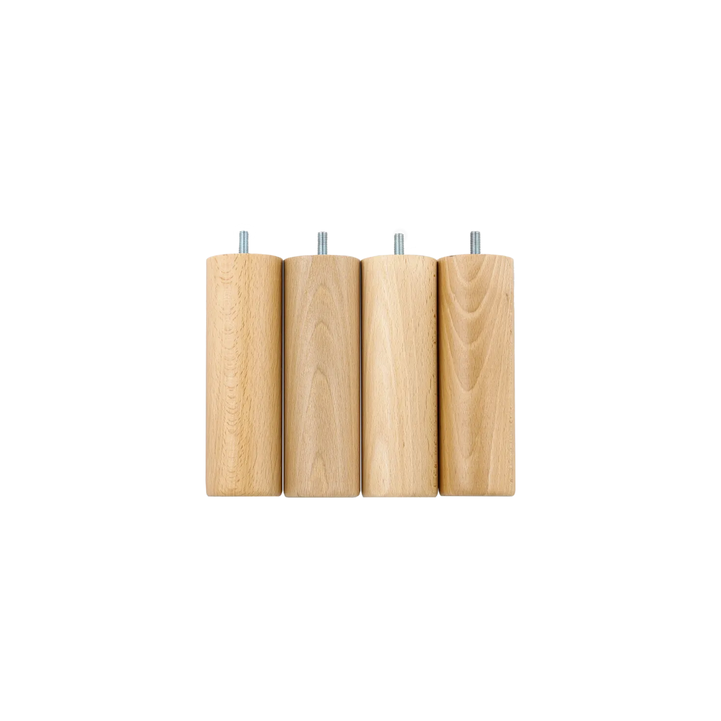 Jeu de 4 pieds cylindriques bois vernis