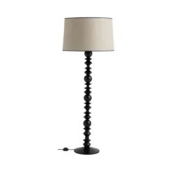 Lampadaire pied bois noir structuré et abat-jour beige Rolande