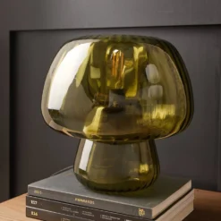Lampe à poser champignon en verre vert kaki translucide Calista