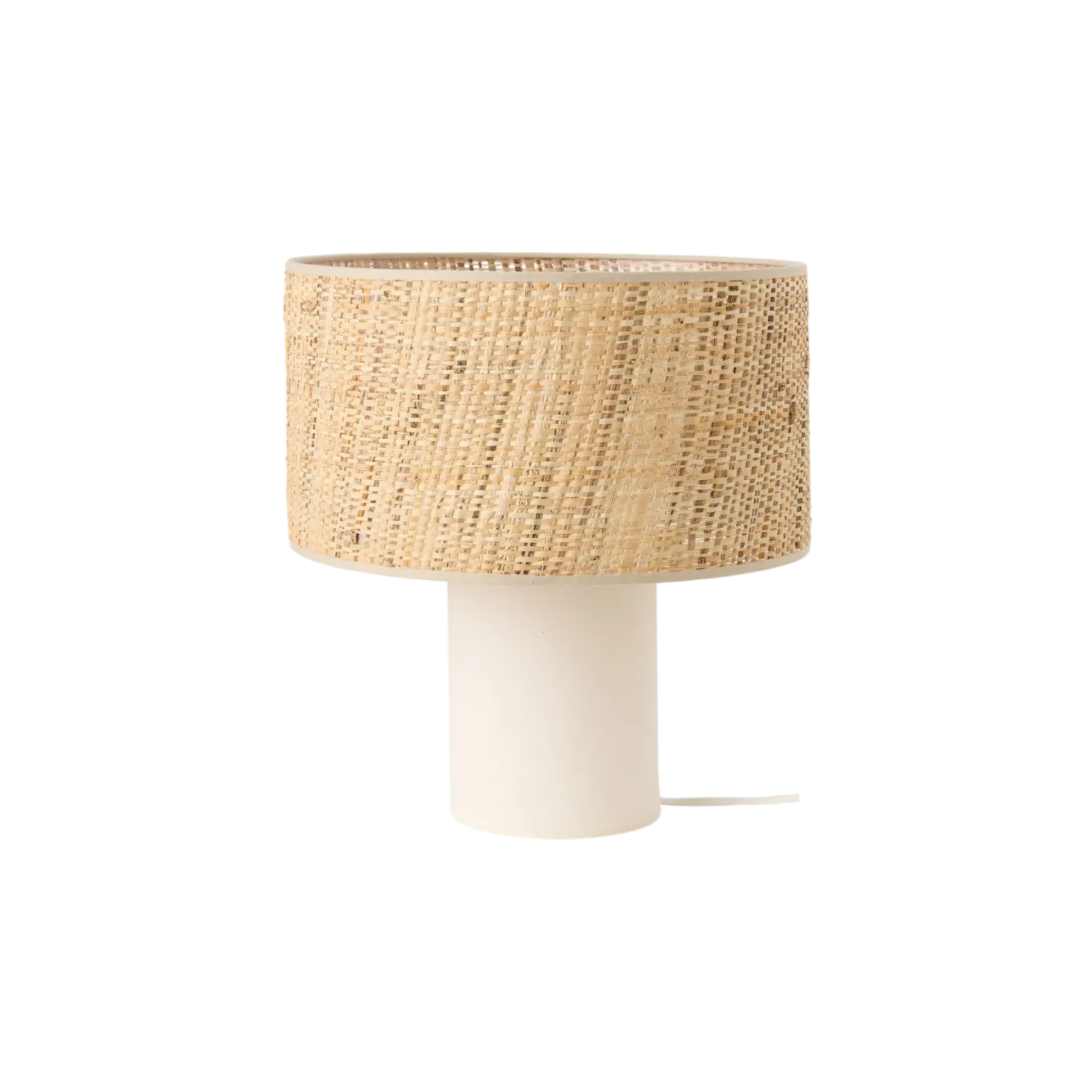 Lampe à poser pied en lin blanc et abat -jour en rabane Risley