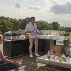 LE MARQUIER Cuisine d'Extérieur en Angle 5 Éléments avec Crédence en Acier Noir