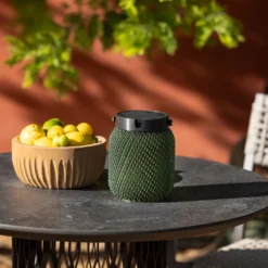 LES JARDINS LOLIE - Lampion lesté à poser H 20 cm solaire & rechargeable 200 LM maille OLIVE