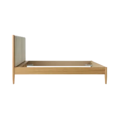 Lit bois avec tête de lit en tissu Aline