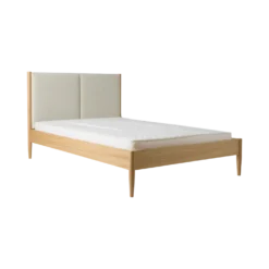 Lit bois avec tête de lit en tissu Aline