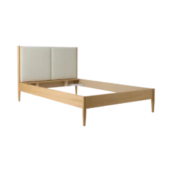 Lit bois avec tête de lit en tissu Aline
