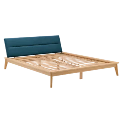 Lit bois avec tête de lit tissu Atia