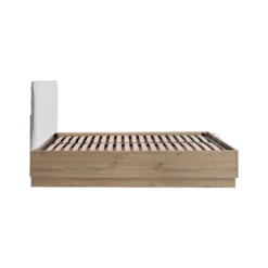 Lit coffre décor bois avec tête de lit tissu Géorgia