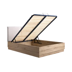 Lit coffre décor bois avec tête de lit tissu Géorgia