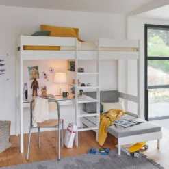 Lit mezzanine + fauteuil extensible bois massif Tim
