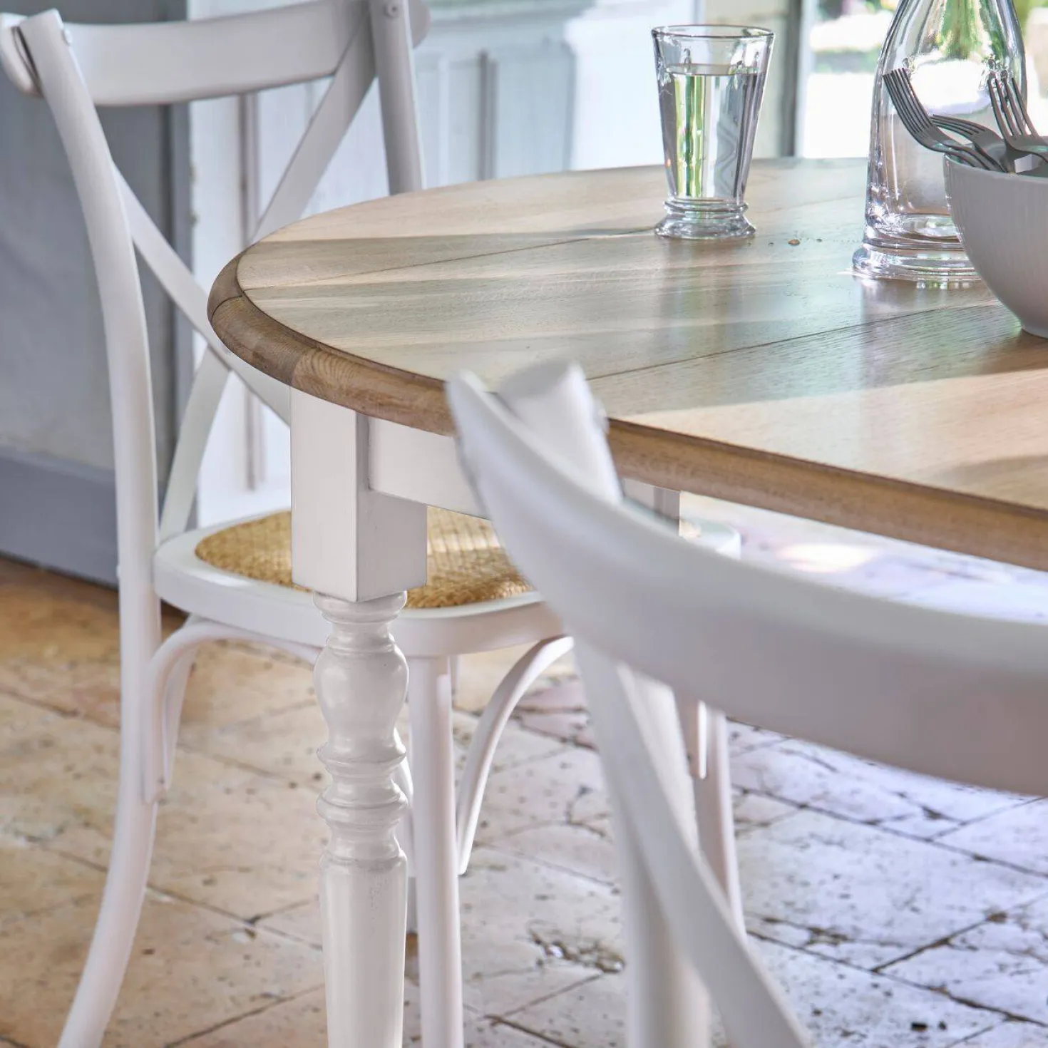 Lot de 2 chaises bois blanc et cannage Sophie