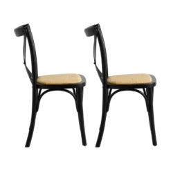 Lot de 2 chaises bois noir et cannage Sophie