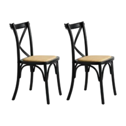 Lot de 2 chaises bois noir et cannage Sophie