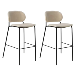 Lot de 2 chaises de bar 75 cm tissu et pieds métal Sofia