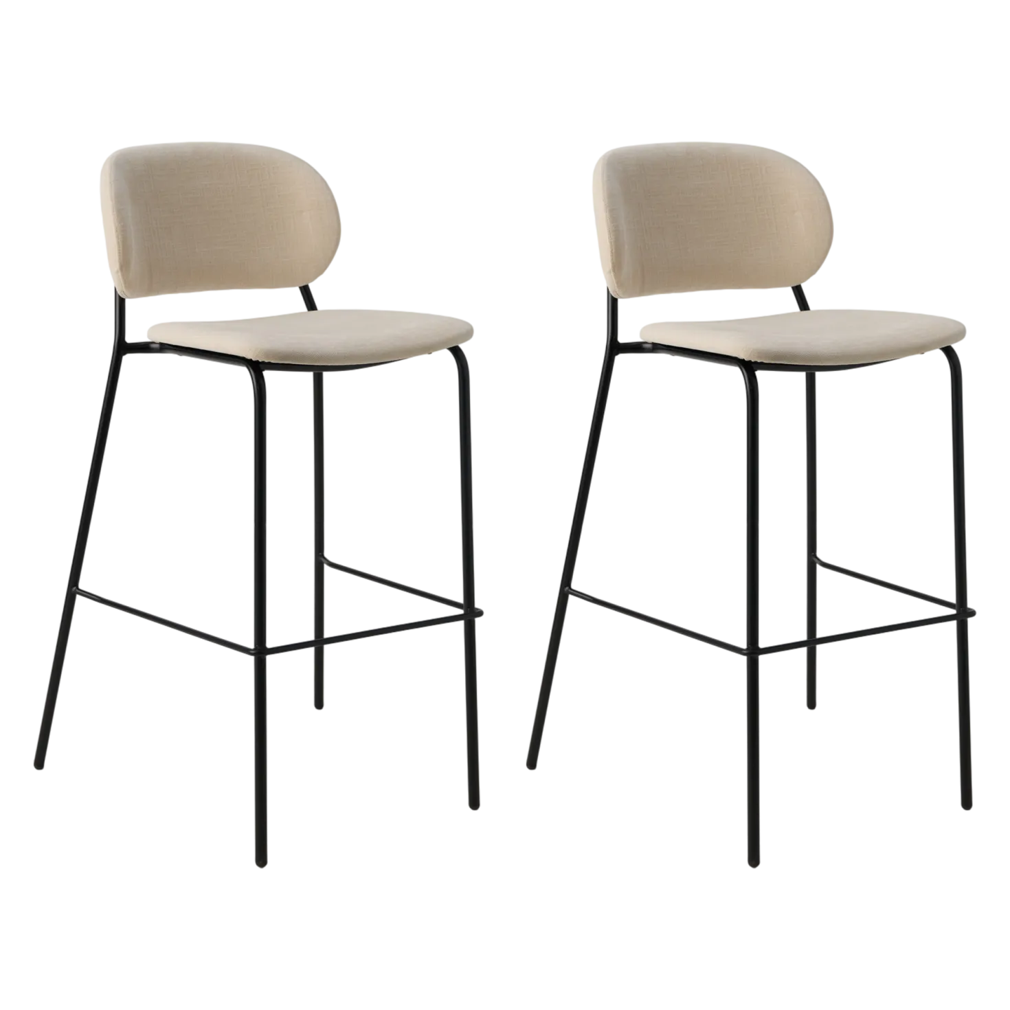 Lot de 2 chaises de bar 75 cm tissu et pieds métal Sofia
