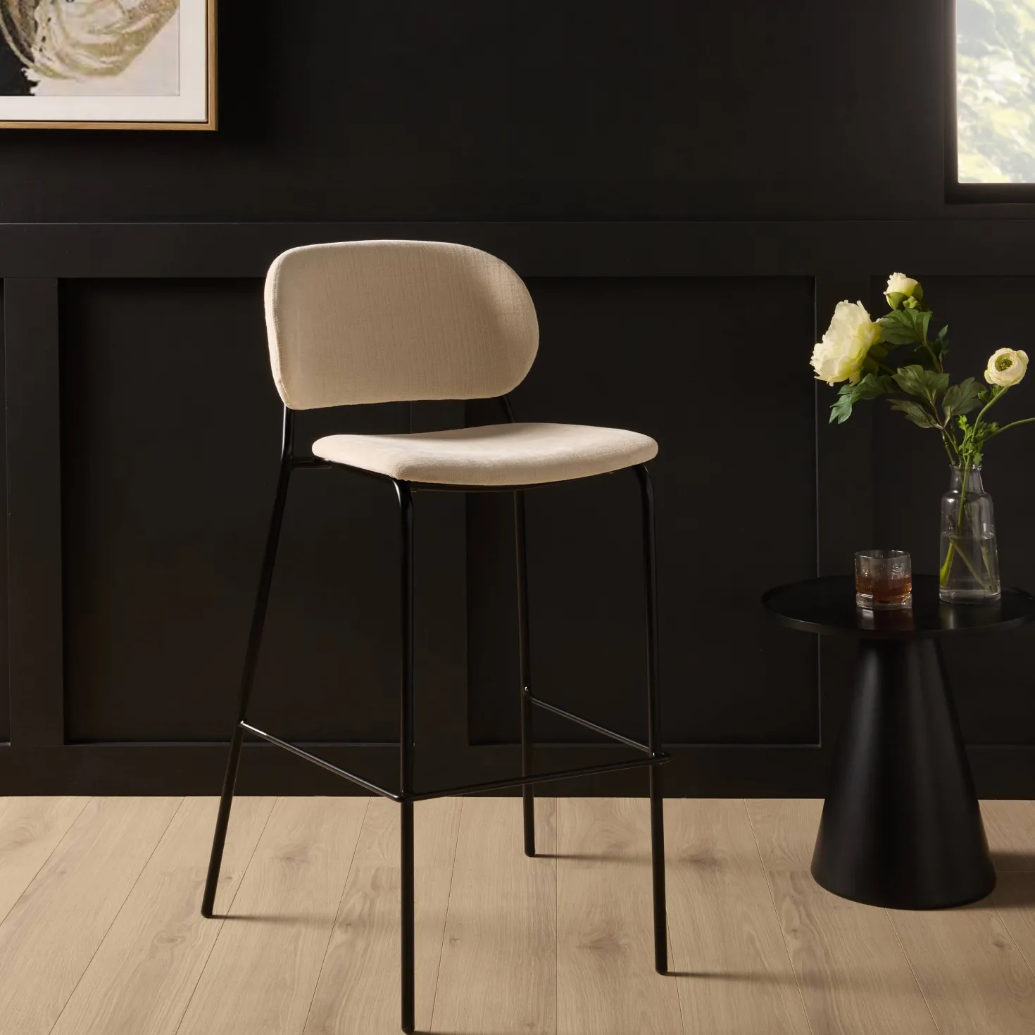 Lot de 2 chaises de bar 75 cm tissu et pieds métal Sofia