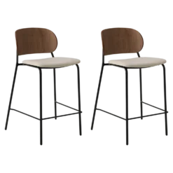 Lot de 2 chaises d'îlot 65 cm tissu et bois pieds métal Sofia