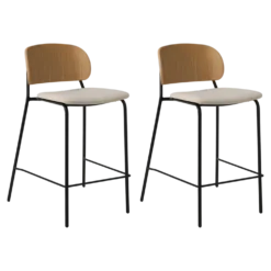 Lot de 2 chaises d'îlot 65 cm tissu et bois pieds métal Sofia