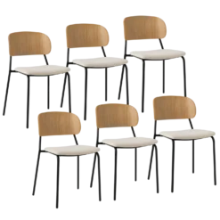 Lot de 6 chaises tissu et bois pieds métal Sofia