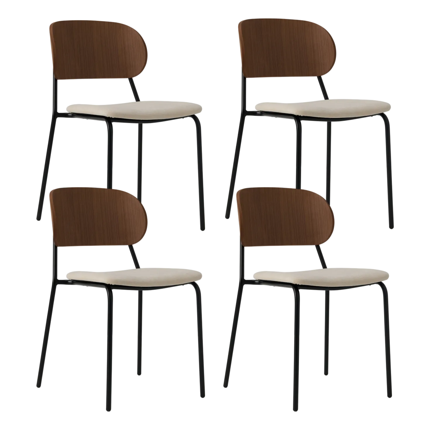 Lot de 4 chaises tissu et bois pieds métal Sofia