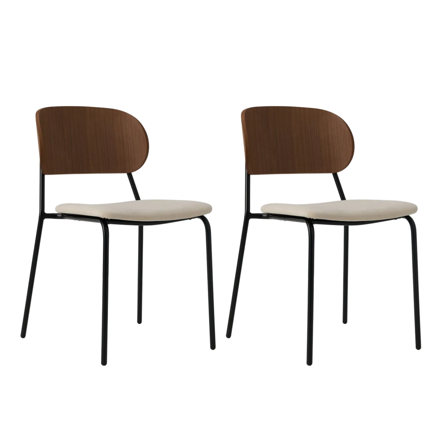 Lot de 2 chaises tissu et bois pieds métal Sofia