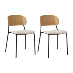 Lot de 2 chaises tissu et bois pieds métal Sofia