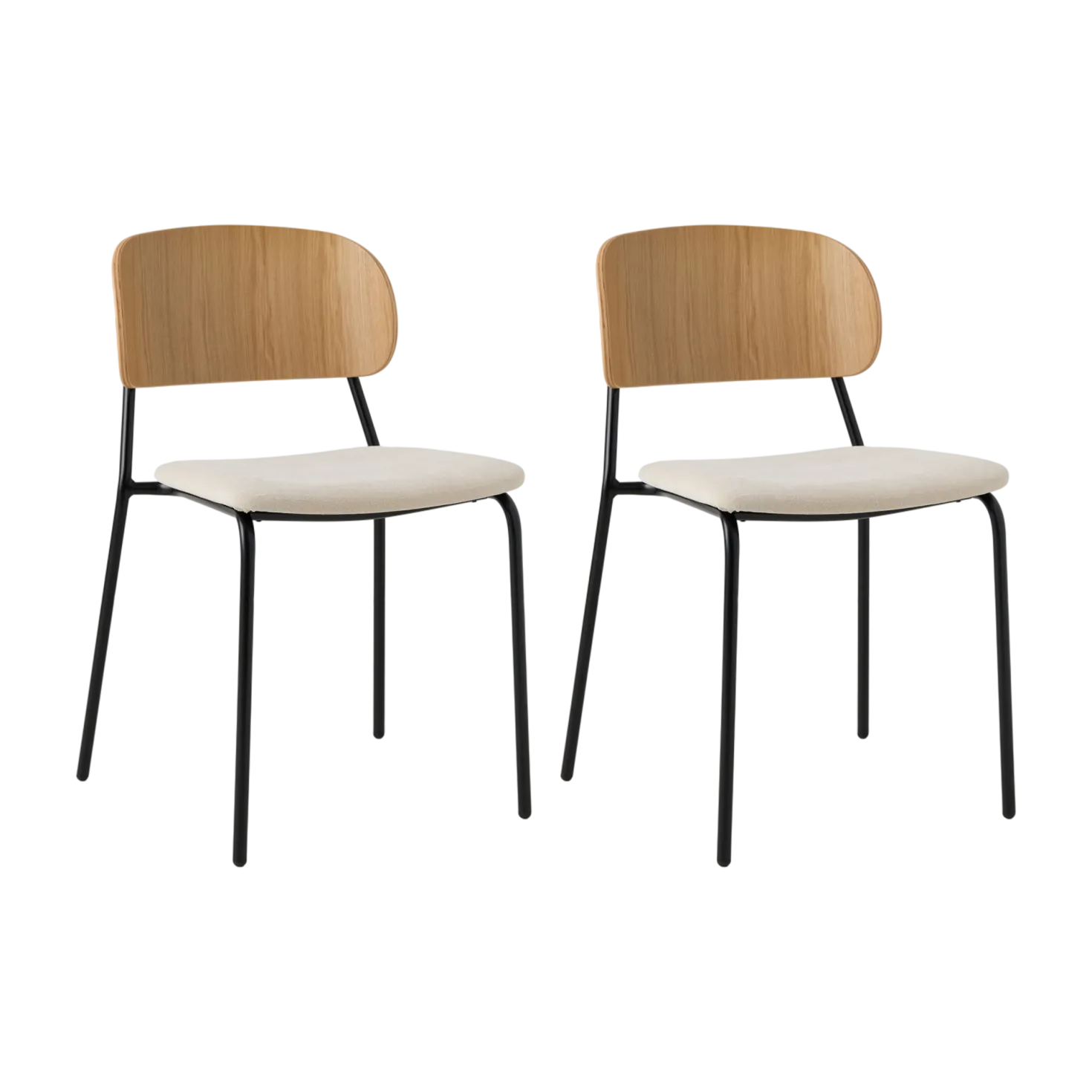 Lot de 2 chaises tissu et bois pieds métal Sofia