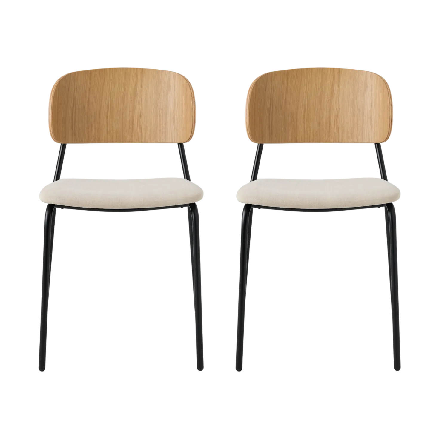 Lot de 2 chaises tissu et bois pieds métal Sofia