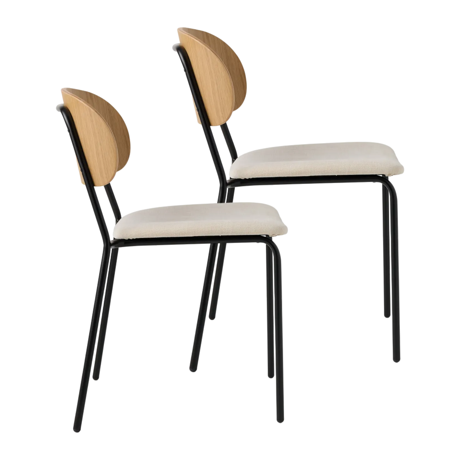 Lot de 2 chaises tissu et bois pieds métal Sofia