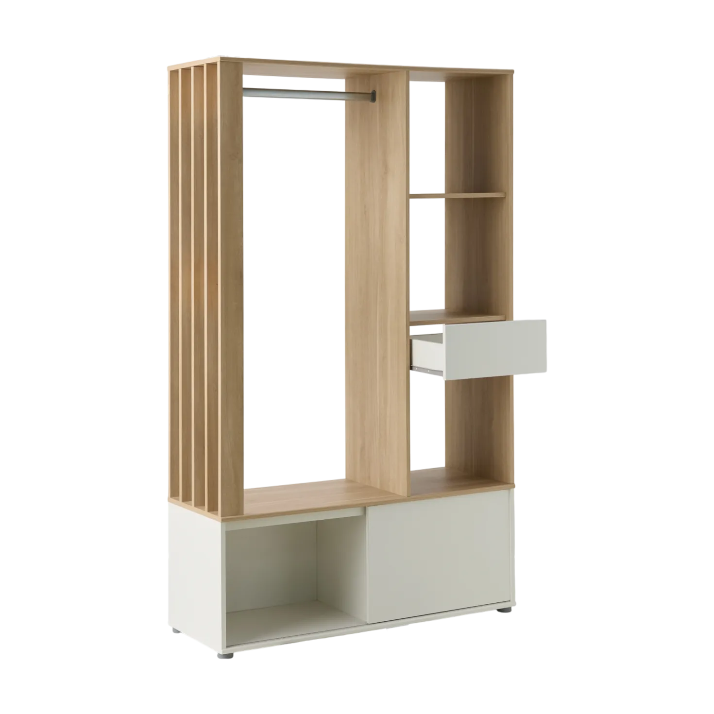 Meuble d'entrée vestiaire blanc et décor bois Paul