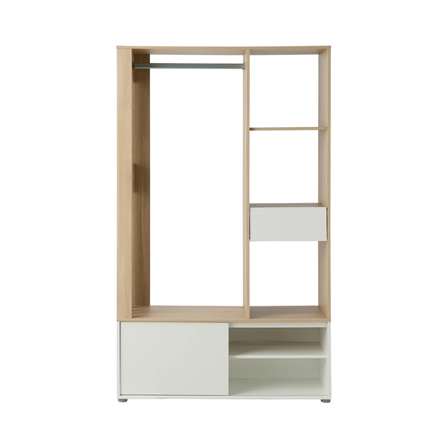 Meuble d'entrée vestiaire blanc et décor bois Paul