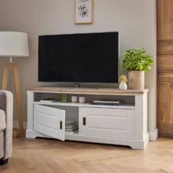 Meuble TV blanc et bois Apolline