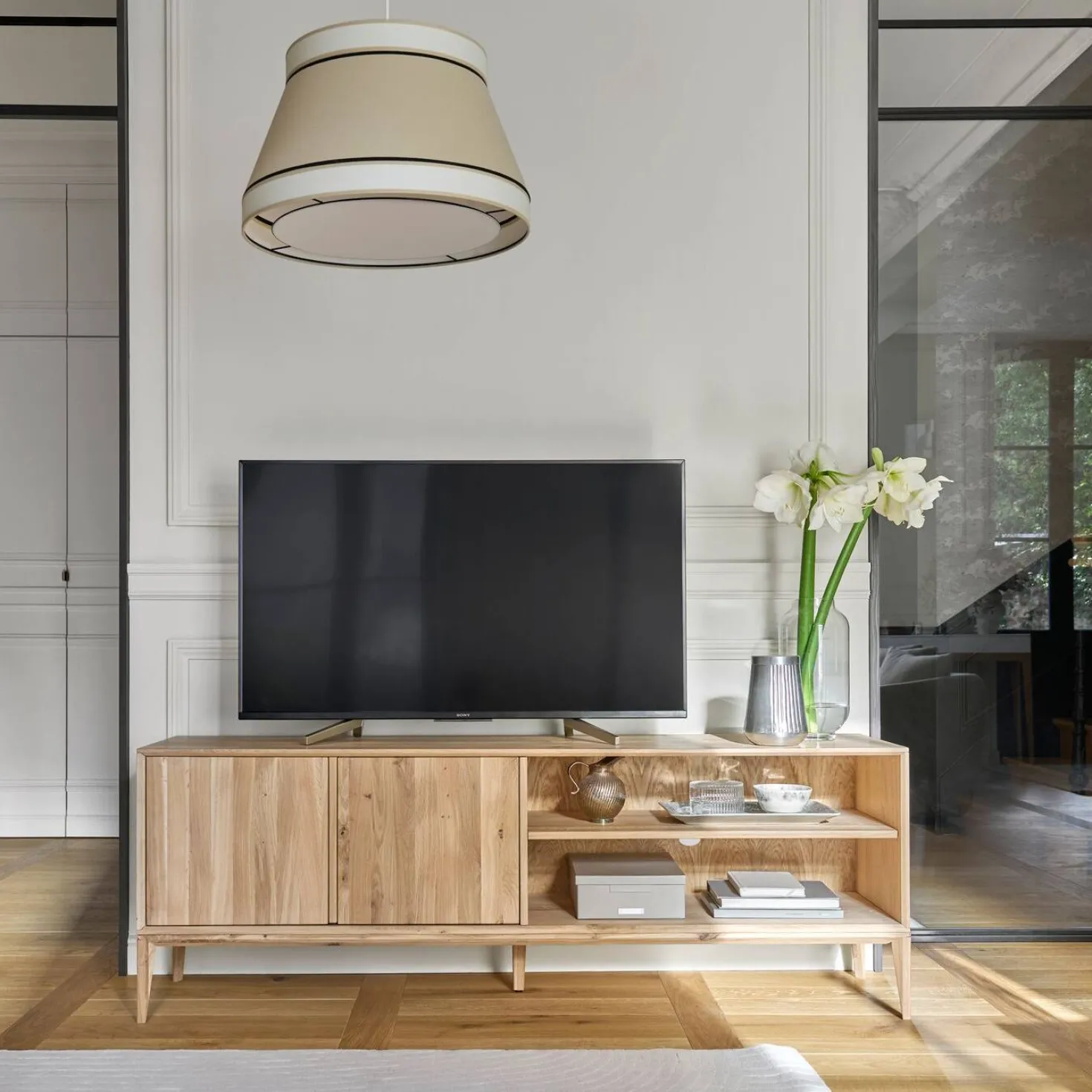 Meuble TV chêne massif 2 portes Charles