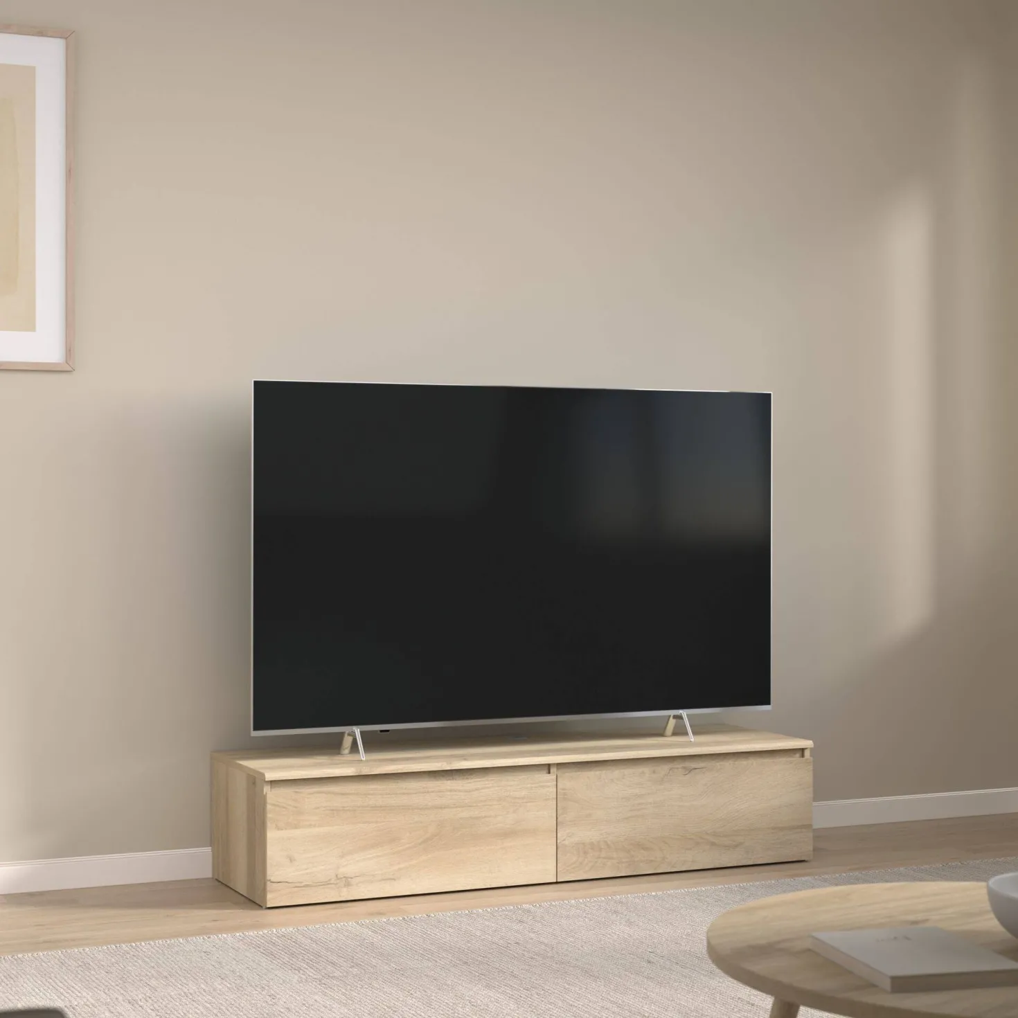 Meuble TV décor bois 2 tiroirs Pedro