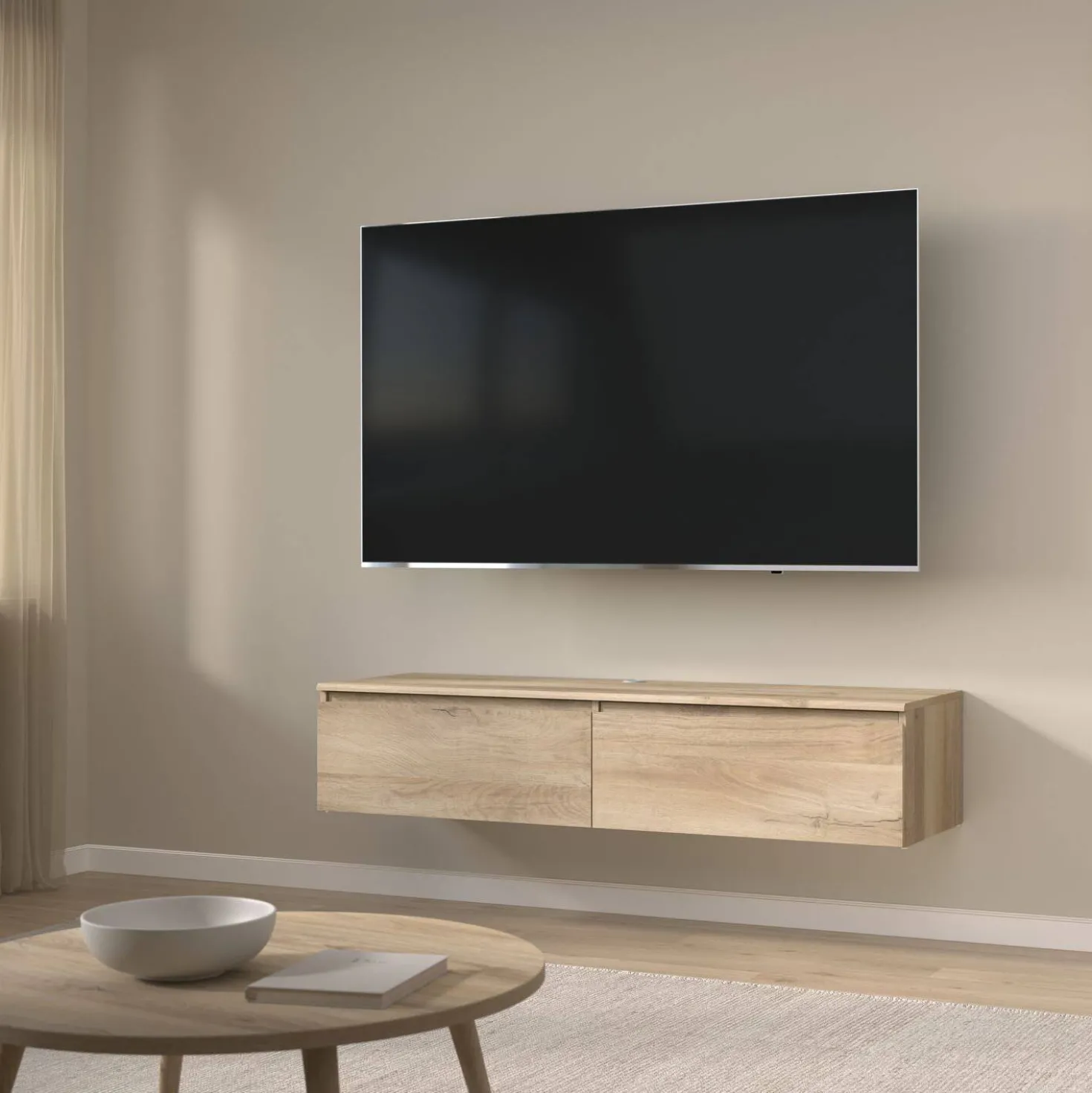Meuble TV décor bois 2 tiroirs Pedro