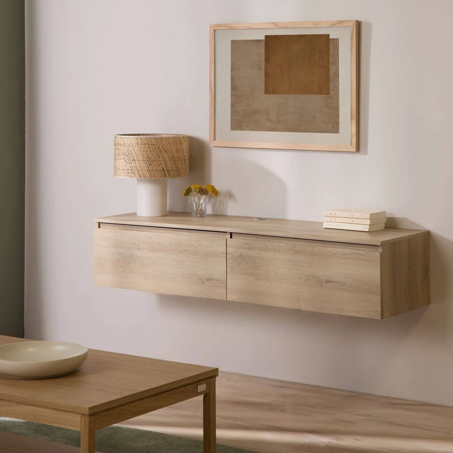 Meuble TV décor bois 2 tiroirs Pedro