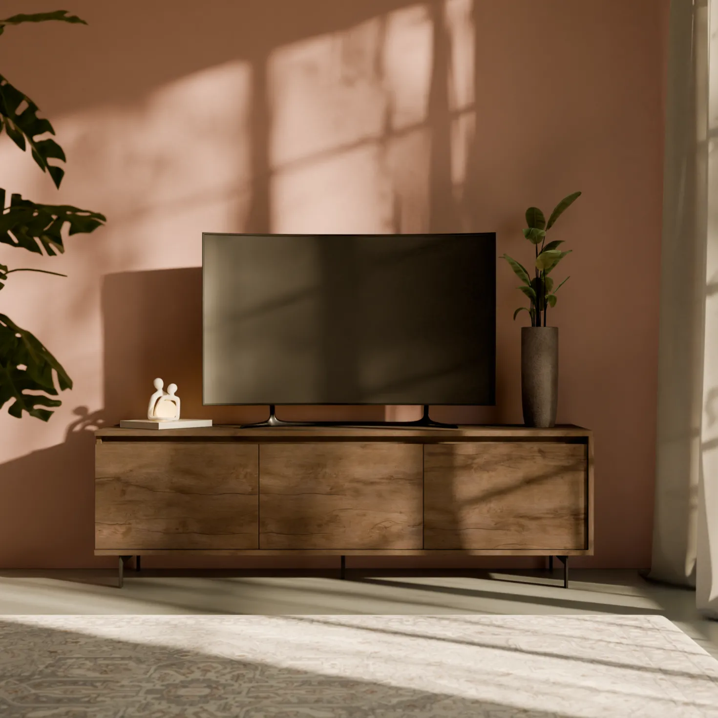 Meuble TV 3 portes décor bois Gustavo