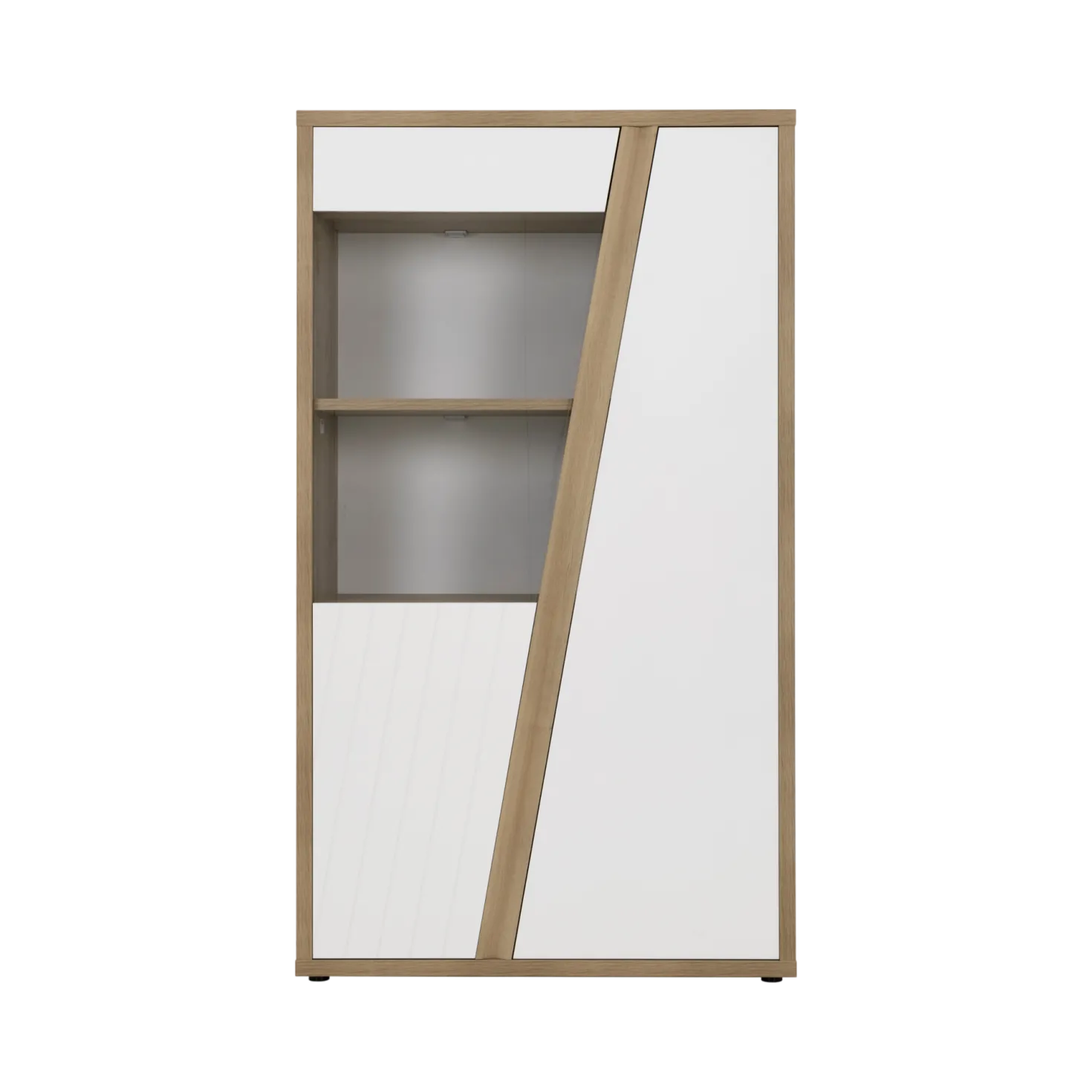 Meuble vitrine décor bois et blanc 2 portes Gustave