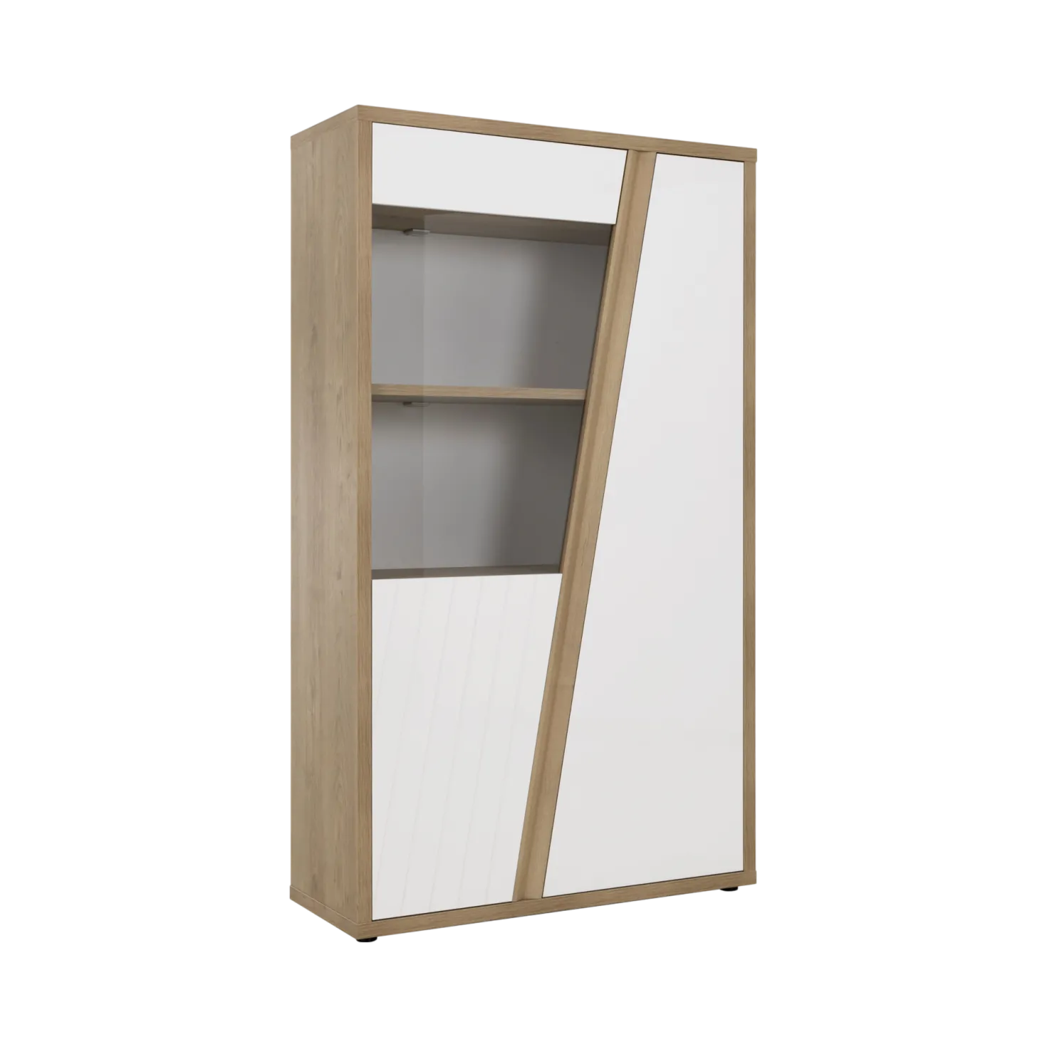 Meuble vitrine décor bois et blanc 2 portes Gustave